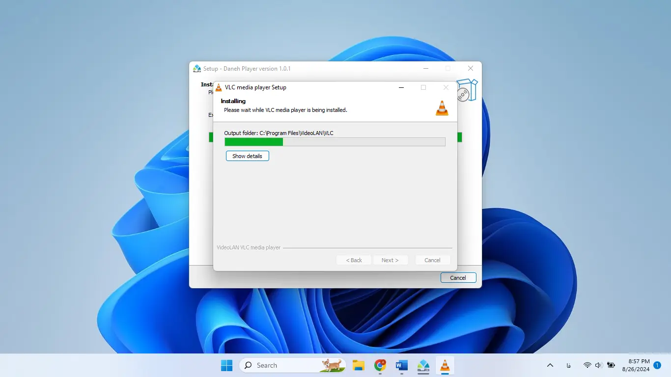 آموزش نصب VLC player برای دانه پلیر – منتظر بمانید تا فرآیند نصب تکمیل شود